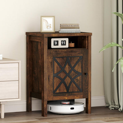 Dreamade Robot Vacuum Storage Cabinet with Door and Open Shelf for Living Room Bedroom