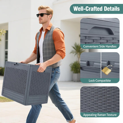 Dreamade 25 Gallon PP Deck Container with Rattan Patterns & Lockable Lid