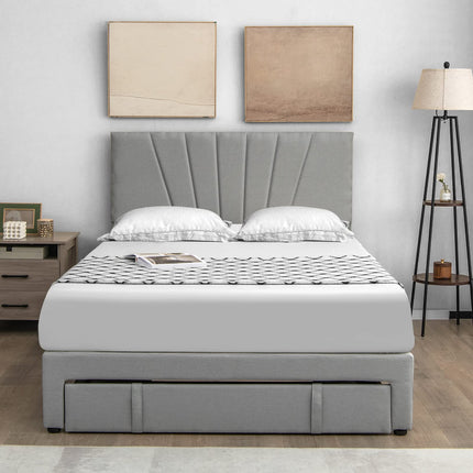 Dreamade Upholstered Queen Bed Frame with Drawer, Modern Platform Bed with Storage & Adjustable Headboard