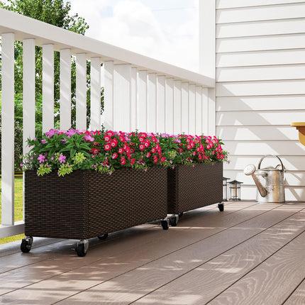 Dreamade 38”x12”x14" Wicker Raised Garden Bed with Wheels