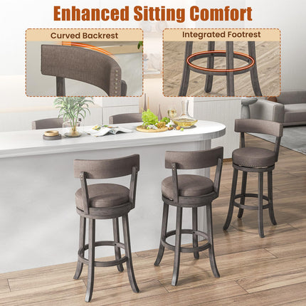 Dreamade 31" Bar Stools Set, Swivel Bar Height Bar Chairs with Footrest, Rubber Wood Frame