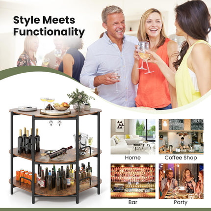 Dreamade 3-Tier Bar Table, Corner Bar Cabinet, Liquor Home Bar Unit with Stemware Racks & Storage Shelves
