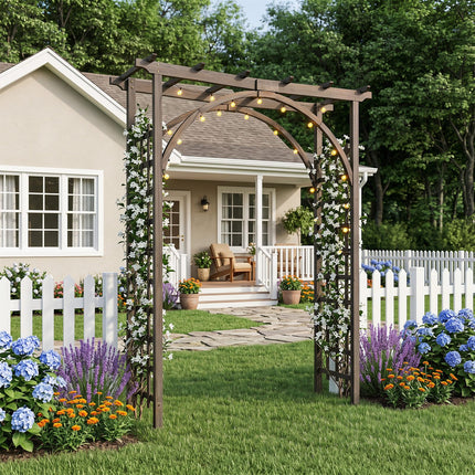 Dreamade 85" Wood Garden Arch Trellis with Flat Top for Climbing Plants