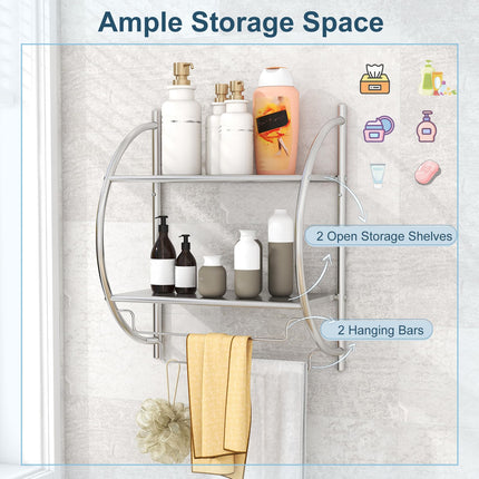 Dreamade Bathroom Shelf with Towel Rack - 2 Tier Rustproof Over The Toilet Storage Shelf