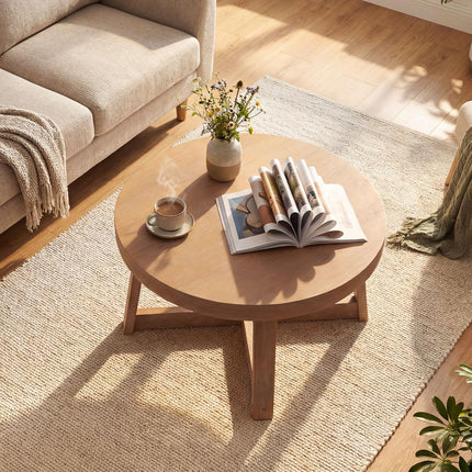 Dreamade 30" Wood Center Table with Thickened Tabletop & Cross-Shaped Pine Wood Frame