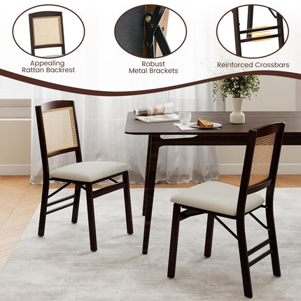 Dreamade Folding Dining Chairs Set of 2/4 Rubber Wood Chairs with Linen Padded Seat