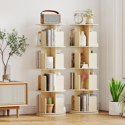 Dreamade 4-Tier Rotating Bookshelf 360° Display Rack w/Dividers & Anti-Falling Baffles