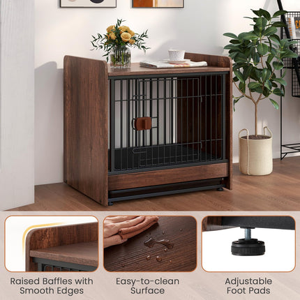 Dreamade Dog Crate End Table - Wooden Dog Kennel Furniture with Removable Pull-Out Tray