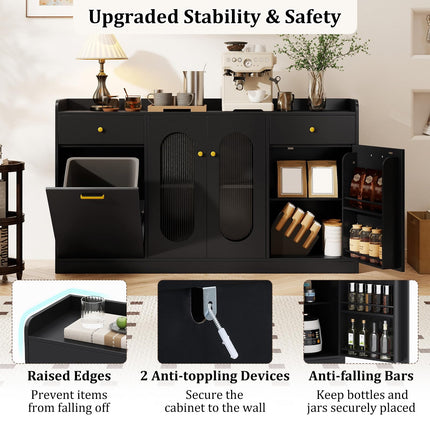 Dreamade 55" Farmhouse Buffet Cabinet w/Hidden Tilt Out Trash Can