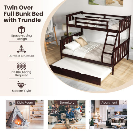 Dreamade Twin Over Full Bunk Bed with Trundle, Reversible Ladder & Safety Guardrails