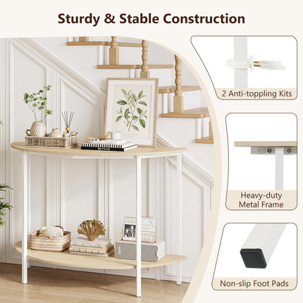 Dreamade Half Moon Console Table | 40" Narrow Entryway Table with Storage Shelf
