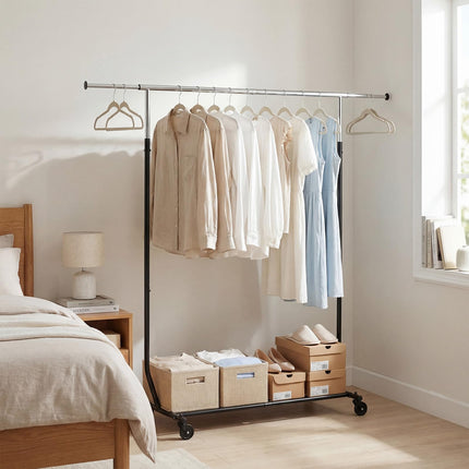 Dreamade Extendable Heavy-Duty Rolling Clothing Rack for Hanging Clothes