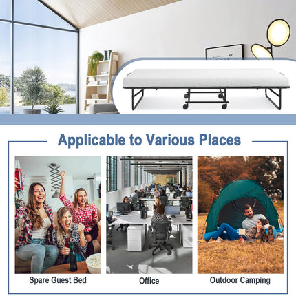 Dreamade Folding Bed with Mattress for Adults, Twin Size Rollaway Beds for Guest, 75"x 38"