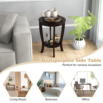 Dreamade Round End Table with Storage Shelf Set of 2, Retro Nightstand with Solid Wood Legs, 24.5" Accent Table for Small Spaces