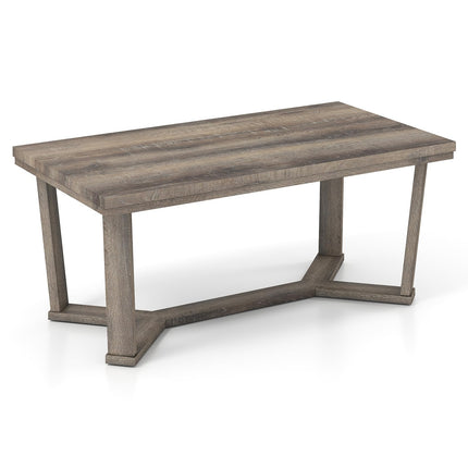 Dreamade Farmhouse Wood Coffee Table with Cross-Shaped Base & Rubber Wood Frame