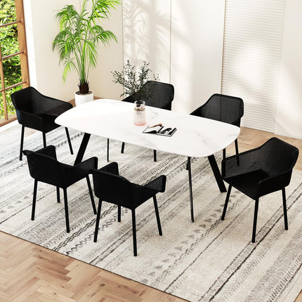 Dreamade Plastic Dining Chairs Set of 2/4 Black Kitchen Armchair w/Breathable Mesh Backrest