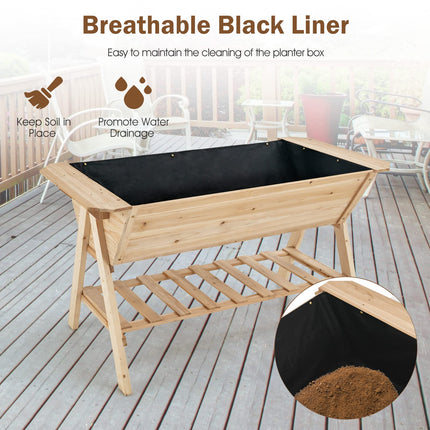 Dreamade Plant Raised Bed 2 Tiers Garden Bed, Outdoor Fir Wood Plant Container with Storage Shelf