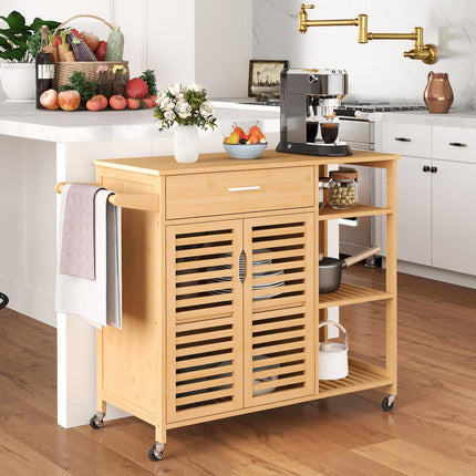 Dreamade Bamboo Kitchen Island Cart with Drawer and Storage Cabinet
