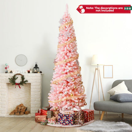Dreamade 8ft Pink Slim Pencil Christmas Tree, Artificial Unlit Skinny Xmas Full Tree with 1000 Branch Tips