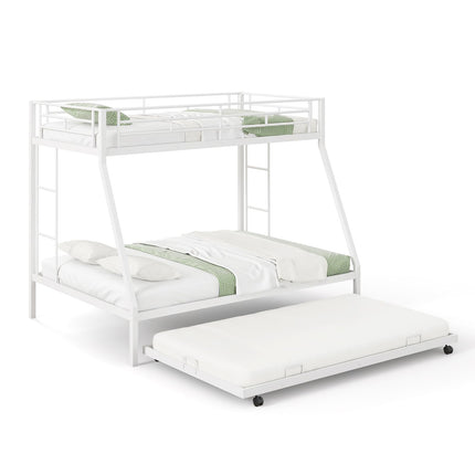 Dreamade Twin Over Full Bunk Bed with Trundle, Heavy-Duty Metal Triple Bunk Beds