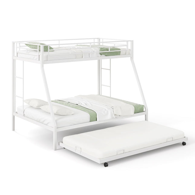 Dreamade Twin Over Full Bunk Bed with Trundle, Heavy-Duty Metal Triple Bunk Beds