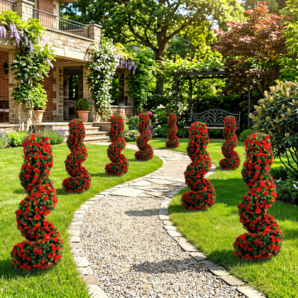 Dreamade 3FT Realistic Fake Rose Bushes Outdoor Faux Plants with Sun Protection & Ground Spikes Set of 2