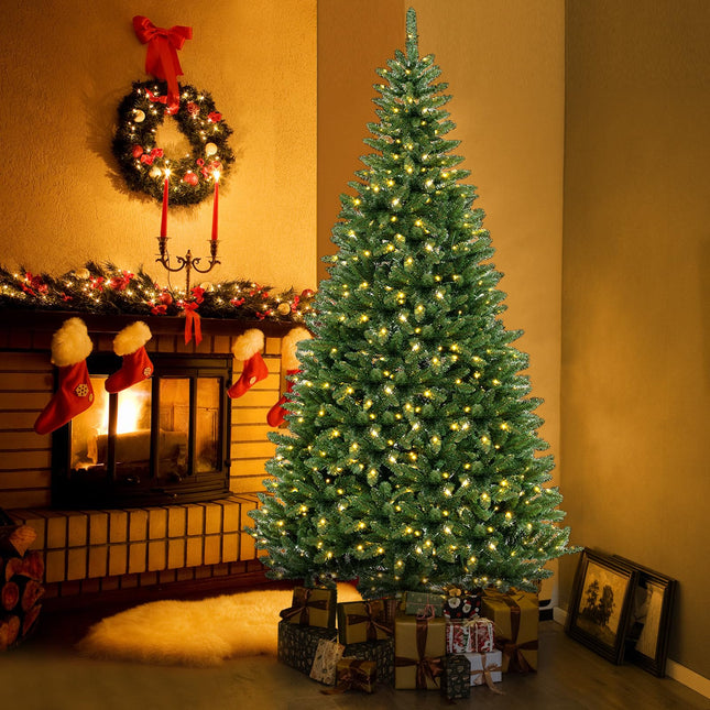 Dreamade 8 FT 270° Pre-Lit Corner Christmas Tree for Wall, Artificial Hinged Xmas Tree with 360 Warm White LED Lights