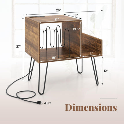 Dreamade Record Player Stand with Charging Station, Turntable Stand with Vinyl Divider & Display Shelf