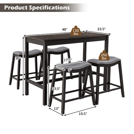 Dreamade Dining Table Set for 4, Kitchen Counter Height Table w/ 4 Stools (Black)