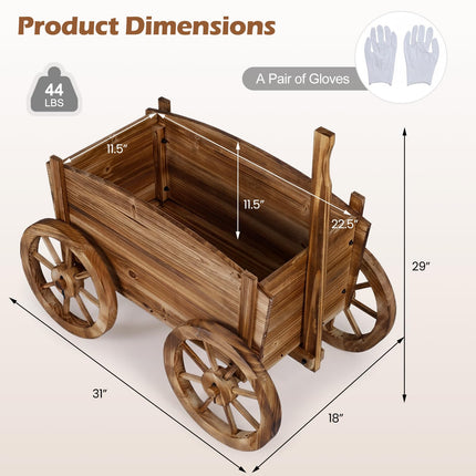 Dreamade Wood Wagon Planter Rustic Rolling Flower Pot Stand