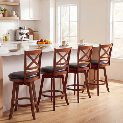 Dreamade 25 Inch Swivel Bar Stools Set of 2/4 with PU Faux Leather Upholstered Seat