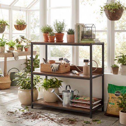 Dreamade Industrial 3-Tier Small Bookshelf with Wooden Shelves and Metal Frame