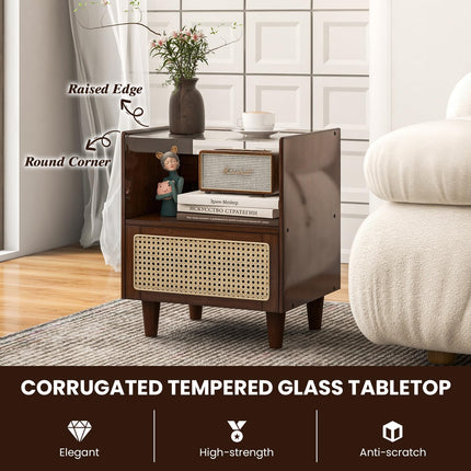 Dreamade Rattan Nightstand with Drawer