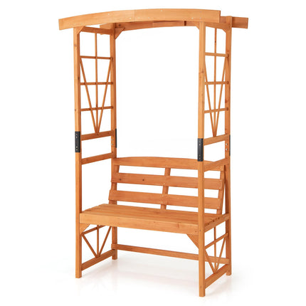 Dreamade Garden Arbor with Bench - Wooden Garden Arch Trellis for Climbing Plants Vines, 2-Person Outdoor Bench