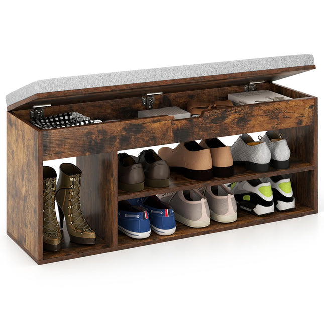 Dreamade 3 Tier Shoe Rack Organizer with Flip Top Storage and Padded Seat Cushion