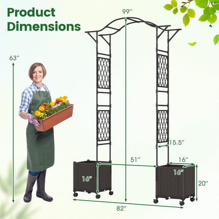 Dreamade 8.2 FT Garden Arch Trellis w/ 2 Self-Watering Planter Boxes
