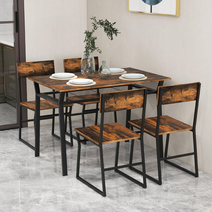 Dreamade Dining Table Set for 4, 47”L x 28”W Rectangular Kitchen Table w/ 4 Trapezoid Chairs