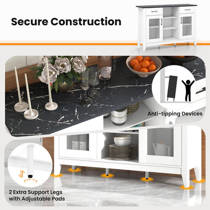 Dreamade Sideboard Buffet Cabinet with 2 Drawers, Kitchen Storage Cabinet w/2 Doors, Open Compartments