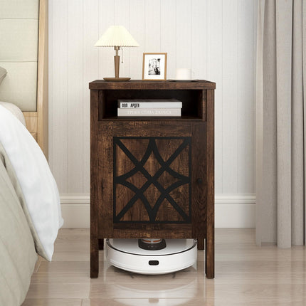 Dreamade Robot Vacuum Storage Cabinet with Door and Open Shelf for Living Room Bedroom