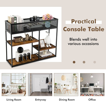 Dreamade Hallway Table for Entryway - 4-Tier Console Table for Entryway with Wire Basket