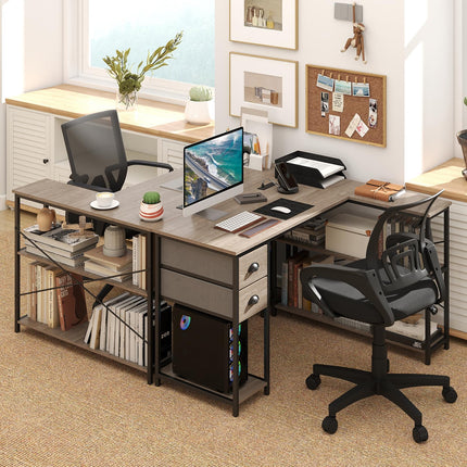 Dreamade 48" L Shaped Desk with Charging Station & 2 Fabric Drawers