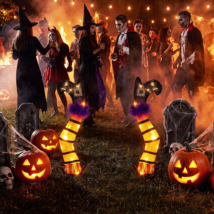 DREAMADE 2-Pack Lighted Witch Legs Stakes Outdoor Halloween Decoration