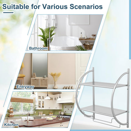 Dreamade Bathroom Shelf with Towel Rack - 2 Tier Rustproof Over The Toilet Storage Shelf