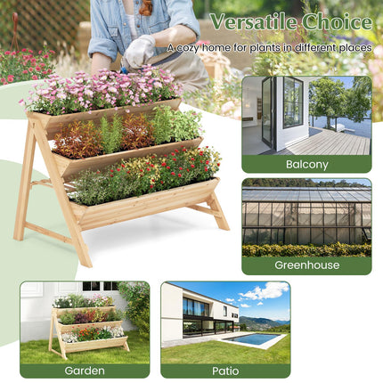 Dreamade 3-Tier Raised Garden Bed, Wooden Vertical Planter Box with Storage Shelf
