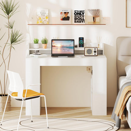 Dreamade White Desk with Storage Shelves