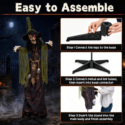 DREAMADE Animatronic Halloween Witch w/Glowing Red Eyes & Spooky Sounds