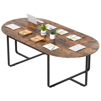 Dreamade Large Oval Meeting Table for 10 to 12 People with Dual Cable Holes and Metal Legs