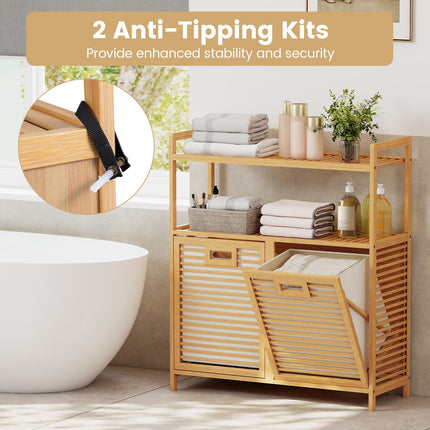 Dreamade Double Tilt Out Laundry Hamper w/2-Tier Storage Shelf