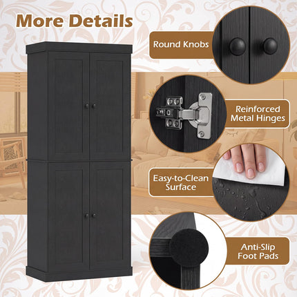 Dreamade 72.5'' Kitchen Pantry Cabinet w/4 Doors & 2 Adjustable Shelves