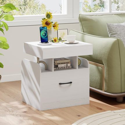 Dreamade Nightstand with Charging Station Modern Bedside Table for Living Room Bedroom Office